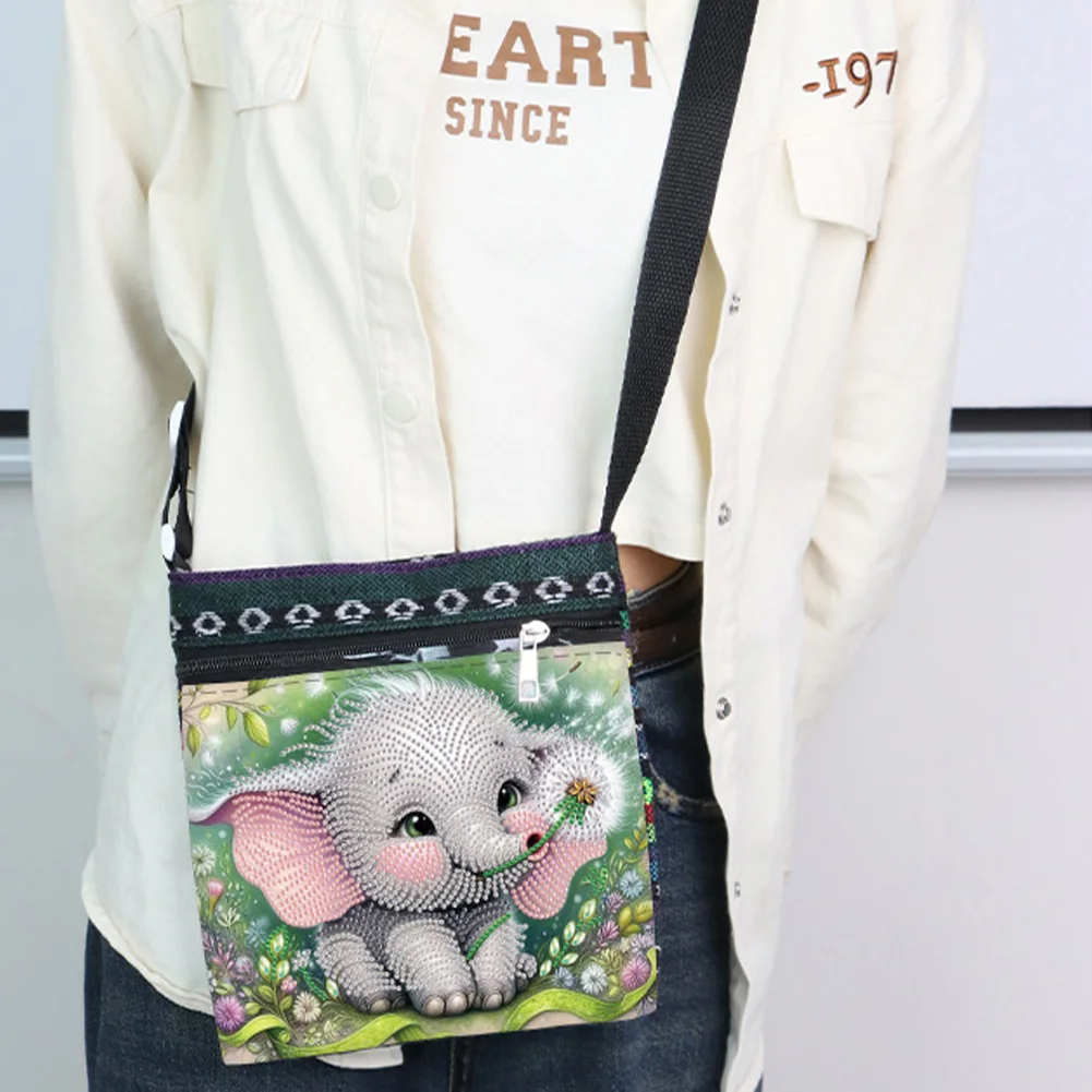 Baby Elephant 5D DIY Diamond Painting Shopper Bag Diamond Handmade Satchel Bag