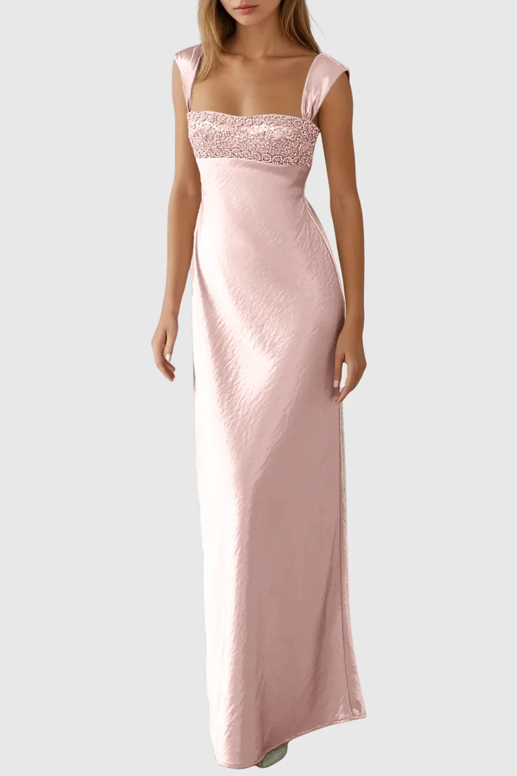 Kirana Crystal Embellished Satin Maxi Dress - Pink