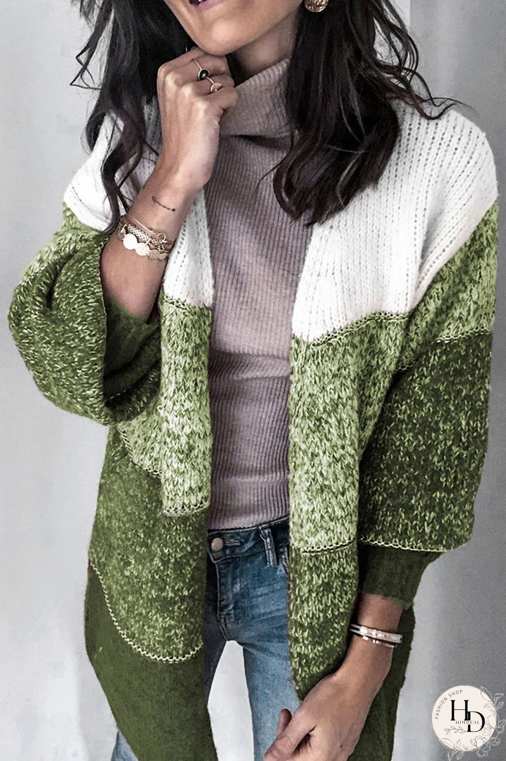 Casual Stripe Stitching Knitted Sweater Cardigan