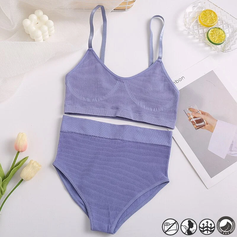 Women Sexy Underwear Seamless Bra Set High Waist Panties Female Bralette Lingerie Fitness Crop Top Simple Active Girls Sport Bra