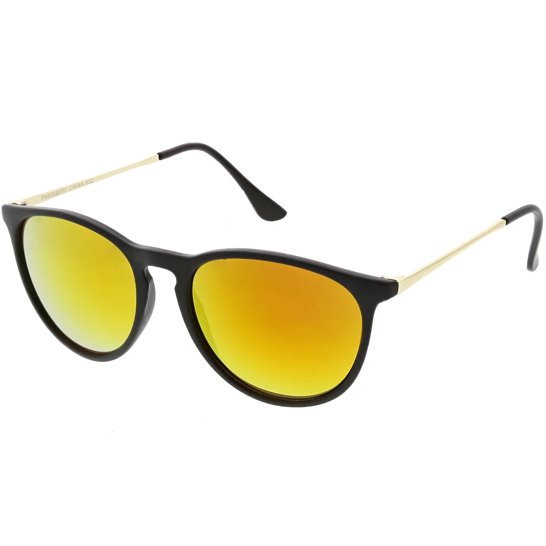 Modern Horn Rimmed glasses Metal Arms Round Mirrored Lens 52mm