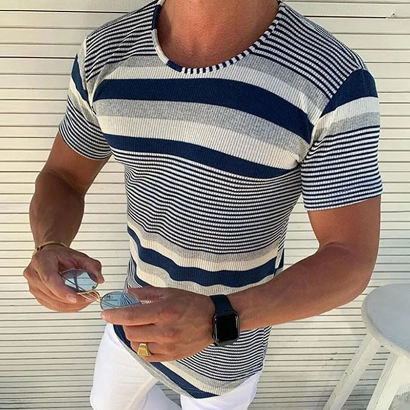 Uveng Uveng Men's Wear Striped Round-Neck Short-Sleeved T-Shirt Spring And Summer Men's Knitwear SY0034