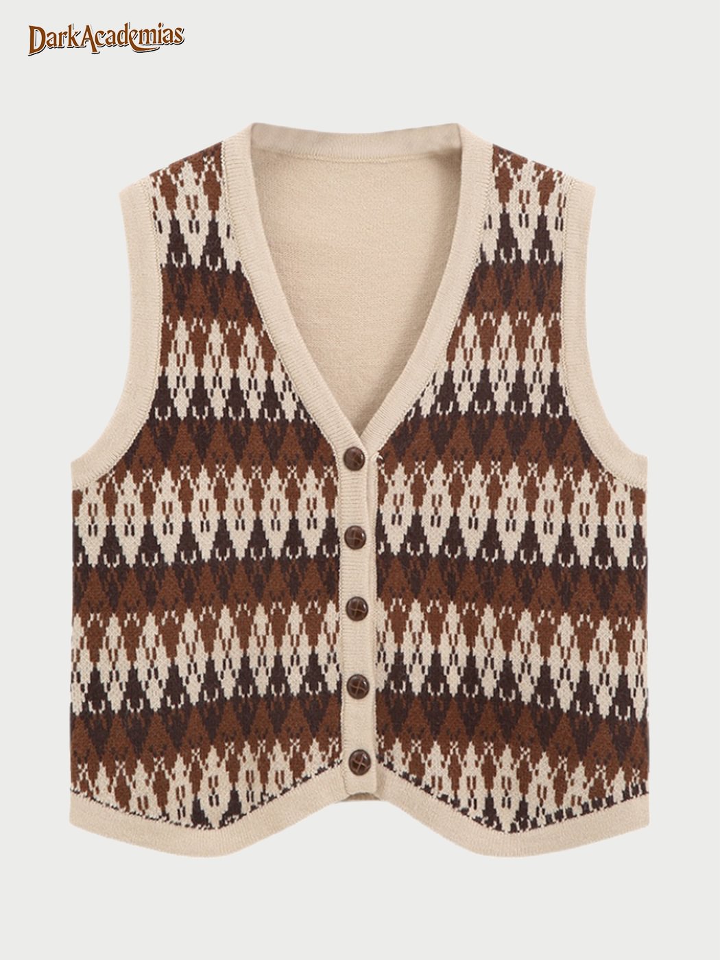 Vintage Pattern-knit Cardigan Vest