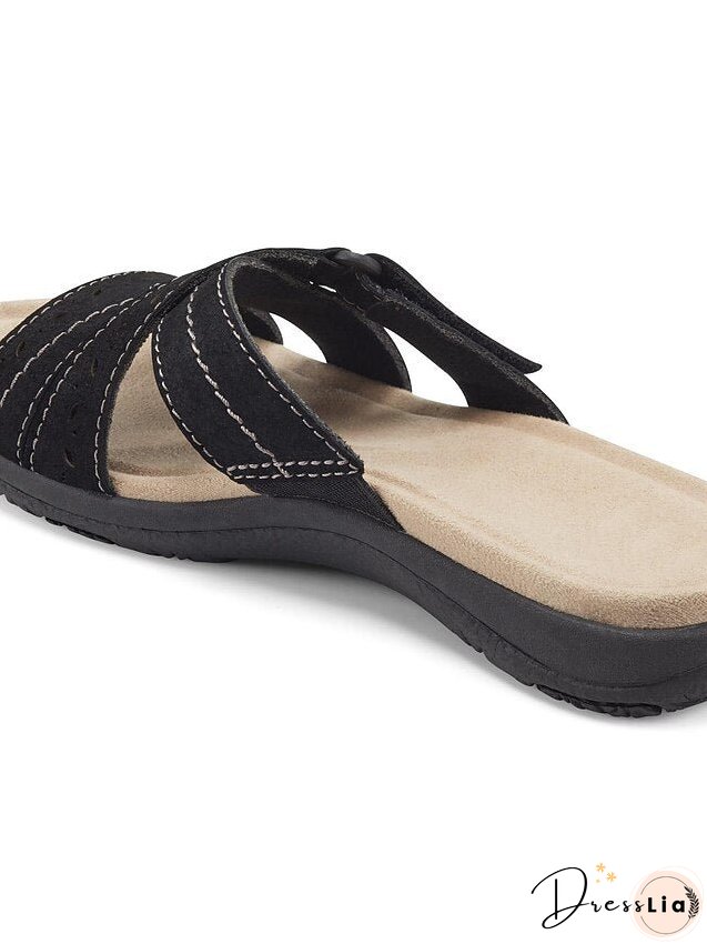 Women's Sandals Slippers Boho Bohemia Beach Flat Sandals Outdoor Slippers Daily Beach Wedge Heel Classic Casual Pu