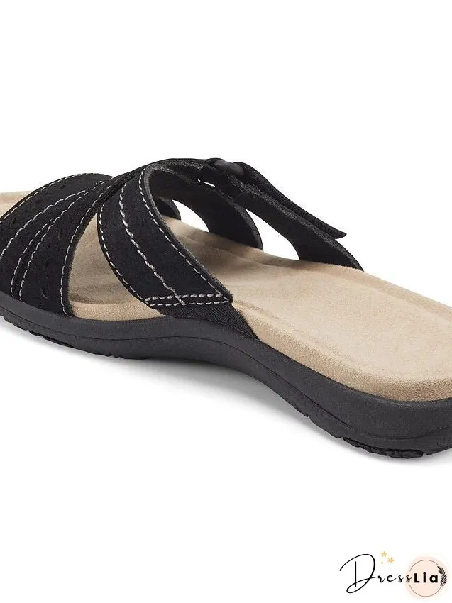 Women's Sandals Slippers Boho Bohemia Beach Flat Sandals Outdoor Slippers Daily Beach Wedge Heel Classic Casual Pu