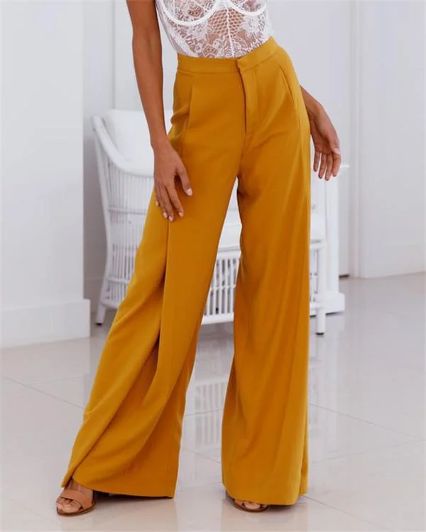 solid high waist sexy soft bottoms loose stylish casual pants p276810
