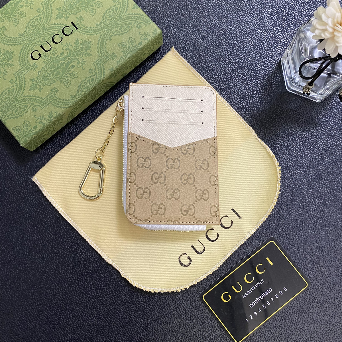 GUCCI Embossed Ophidia GG Leather Coin Purse Card Holder Fashion Accessories
