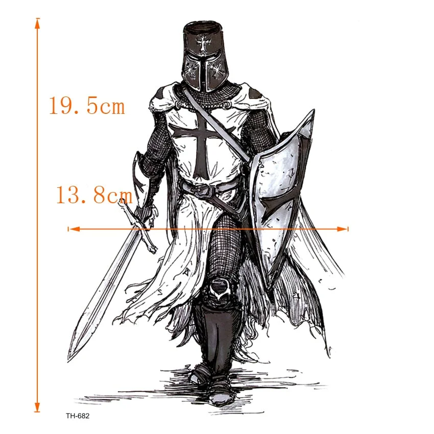 Crusader Warrior Waterproof Temporary Tattoo Sticker On Body Art Tattoo Sword Fake Tattoo Henna Temporary Tatoo Sleeve