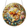 (25cm)DIY Acrylic Jigsaw Puzzle Window Hanging with Hanging Chain DIY Stained Glass Decoration Round Window Puzzle Decor for DIY Craft Project (Stained Glass Goldfish)