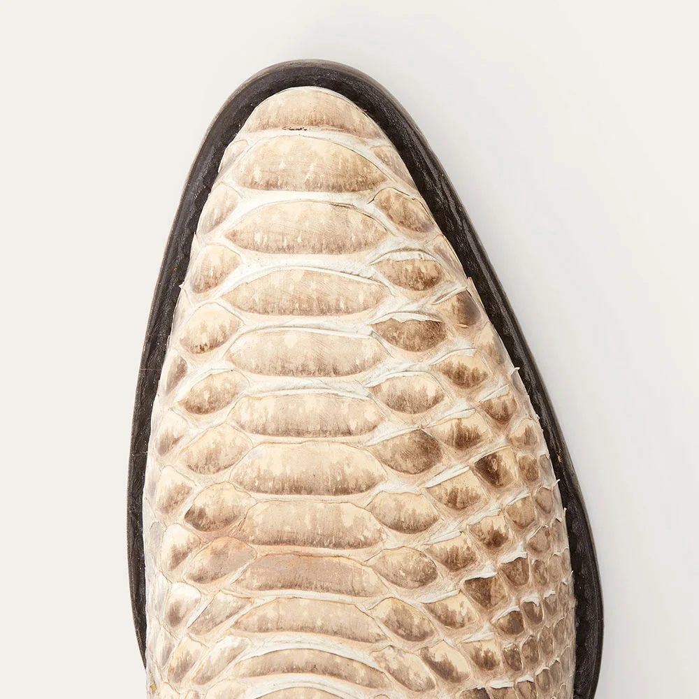 Python-Embossed Patchwork Almond Toe Chunky Heel Short Cowgirl Boots