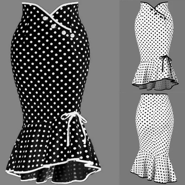 Summer Ladies Fashion Button Polka Dot Skirt