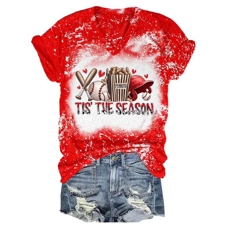 Tis' The Season Baseball Tie Dye V Neck T-shirt