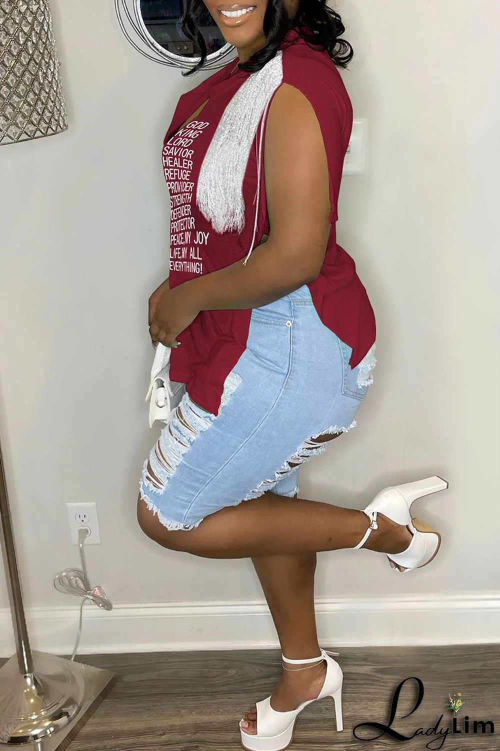 Black Casual Letter Print Tassel Patchwork V Neck T-Shirts