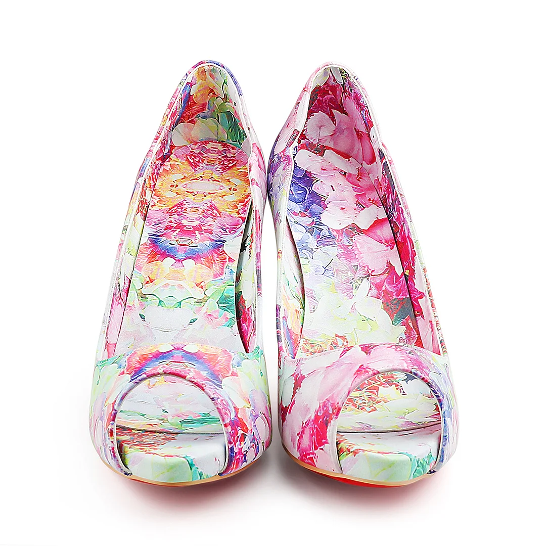 100mm Women's Platforms Heels Party Wedding Red Bottom Flowers Pumps-MERUMOTE