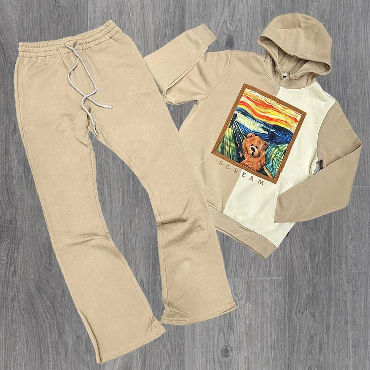 Scream Print Hoodie Sweatpants Two Piece Set