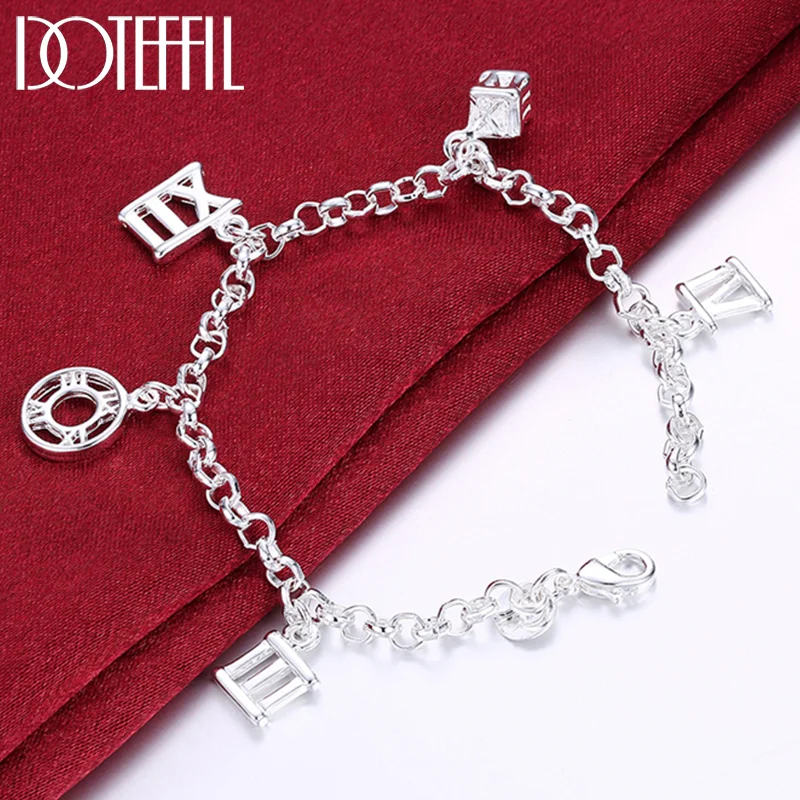 DOTEFFIL 925 Sterling Silver Five Roman Numeral Pendant Bracelet For Woman Jewelry