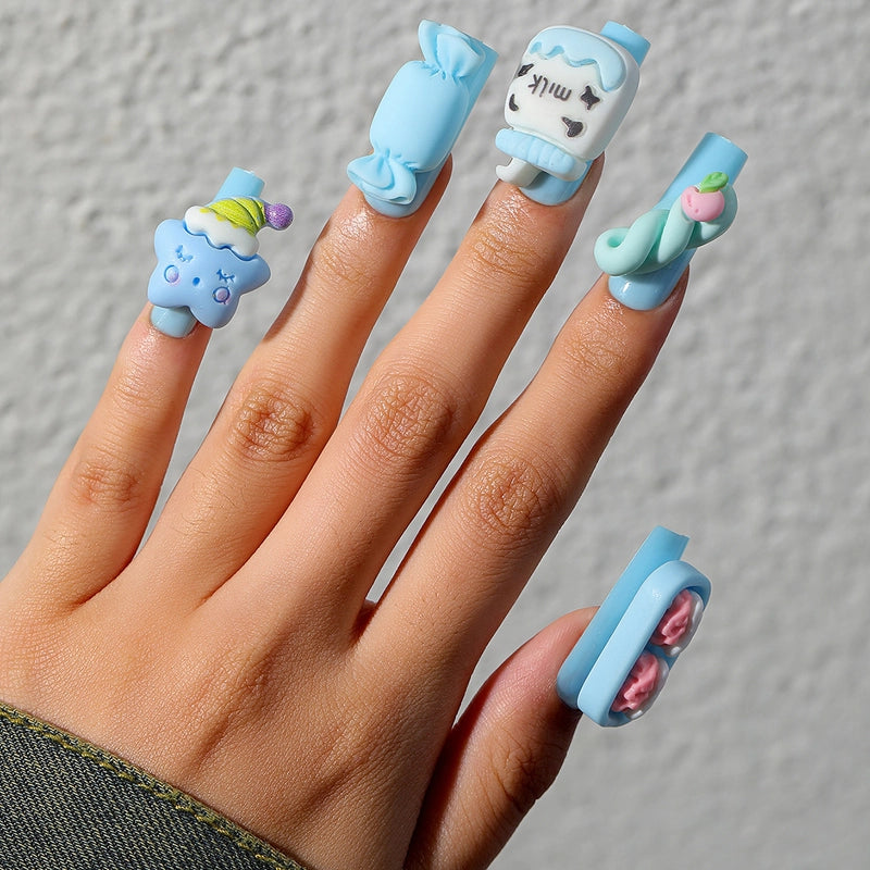 French Style Minimalist Flower Butterfly ABS Press-on Nails 1 Set