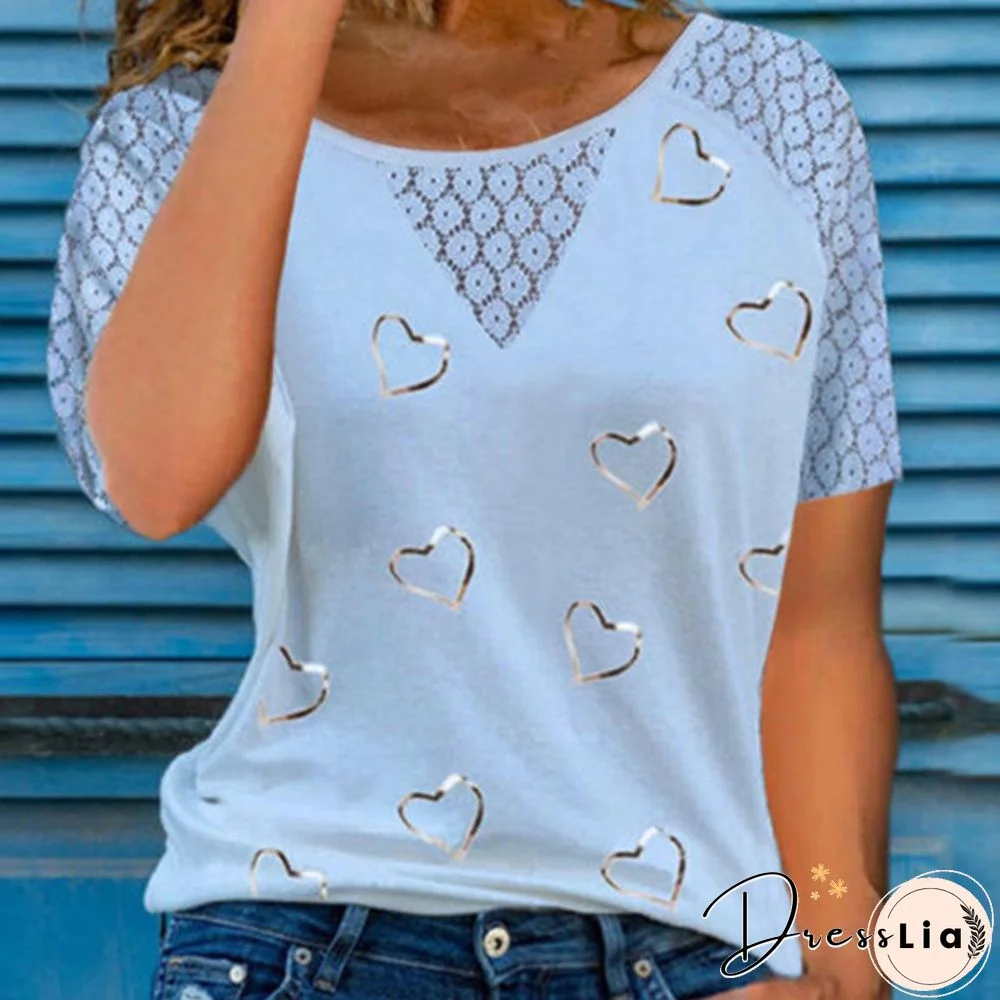 New Design Tshirt Good Quality Fashion Women's Lace Hollow Stitching Short-Sleeve Round Neck T-Shirt