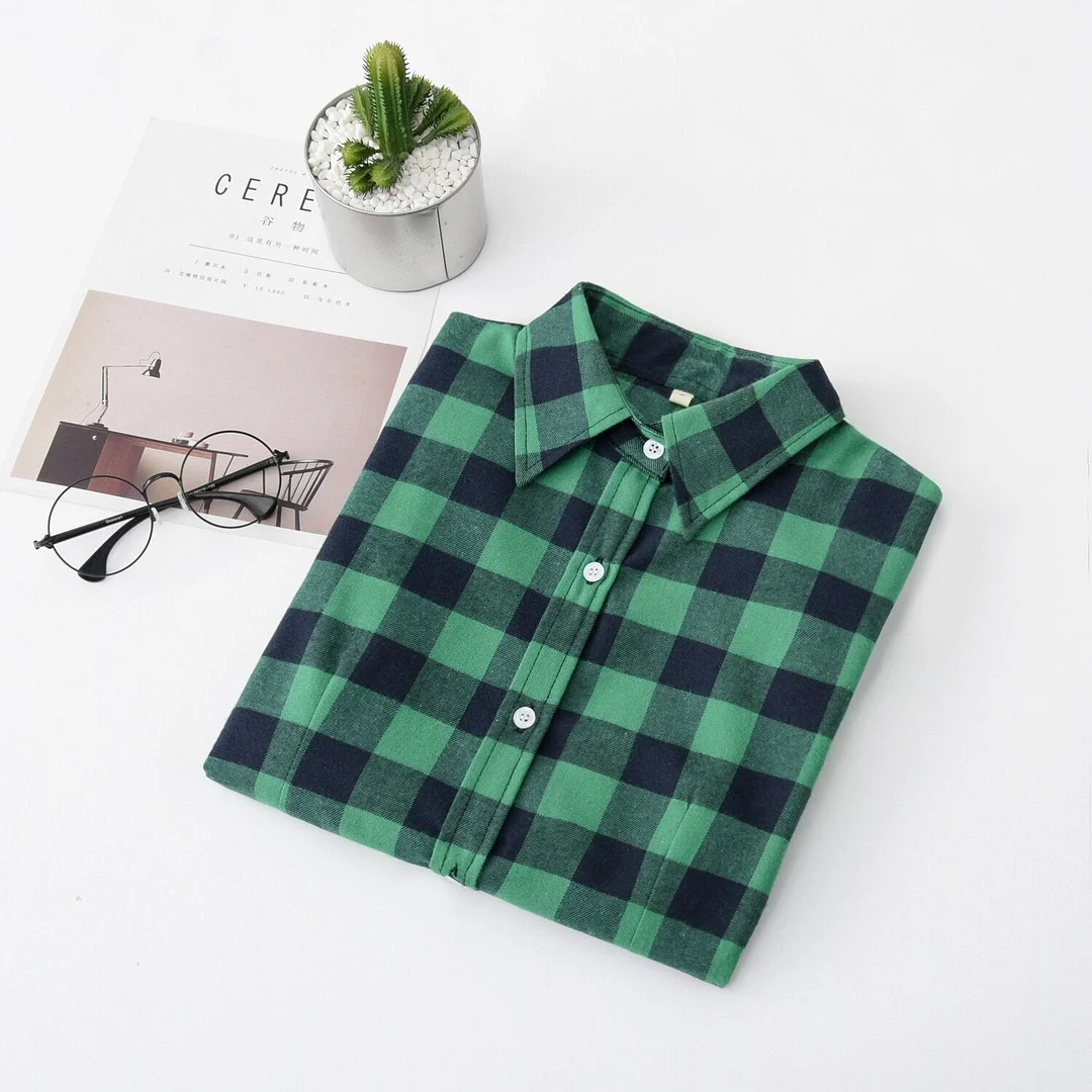 2021 Women Blouses Brand New Excellent Quality Flannel Red Plaid Shirt Women Cotton Casual Long Sleeve Shirt Tops Lady Clothes