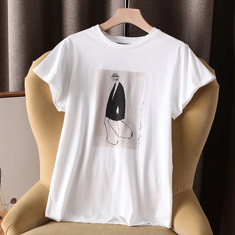 2021 Summer White Vintage Cotton T Shirt Women Harajuku O-Neck Short Sleeve Oversize Casual Tshirt Tops Female Camiseta Mujer