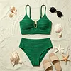 Ruched High-Waisted Bikini Set with Gold Paperclip Detail, 100% Swimwear for Beach Vacation by Inlyline