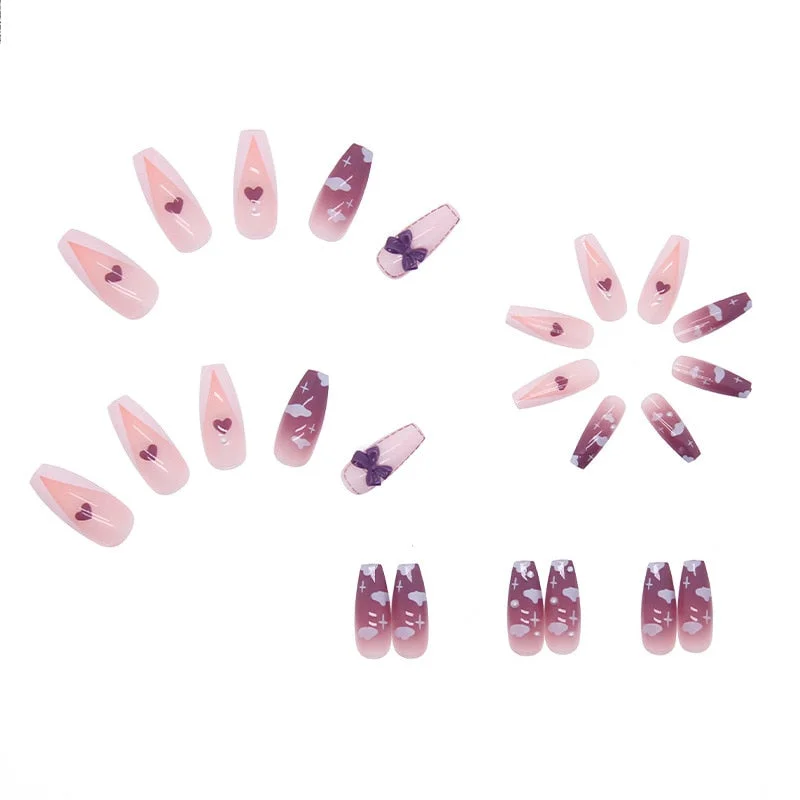 Butterfly Lovely Girl Nail Art Wearable Press On Fake Nails Tips With Glue And Sticker 24pcs/box With Wearing Tools As Gift-Nail Inspo