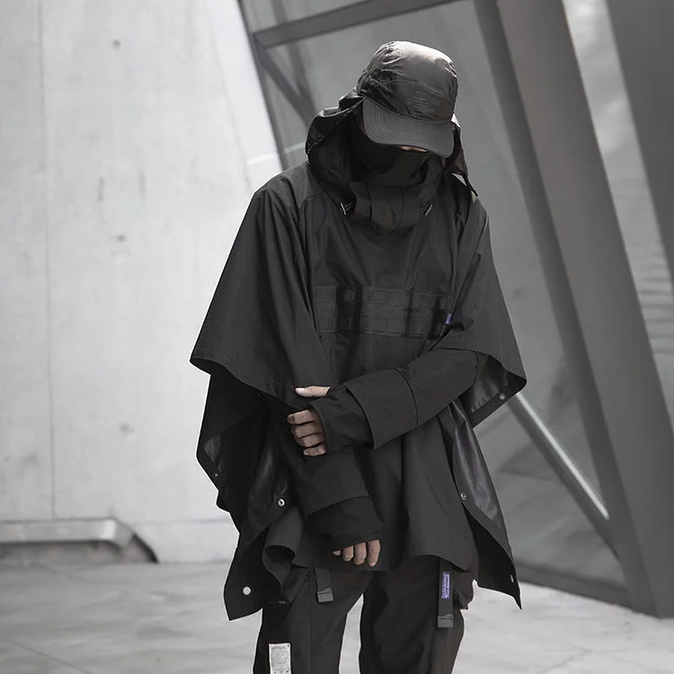 Functional Cloak Dark Ninja Shawl Outdoor Rain And Snow Windbreaker Jacket-dark style-men's clothing-halloween