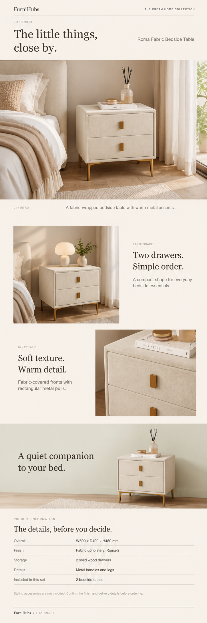 Roma Two-Drawer Bedside Table — Product view 2