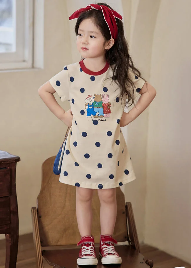Cozy Apricot O Neck Print Cotton Girls T Shirt Dress Summer