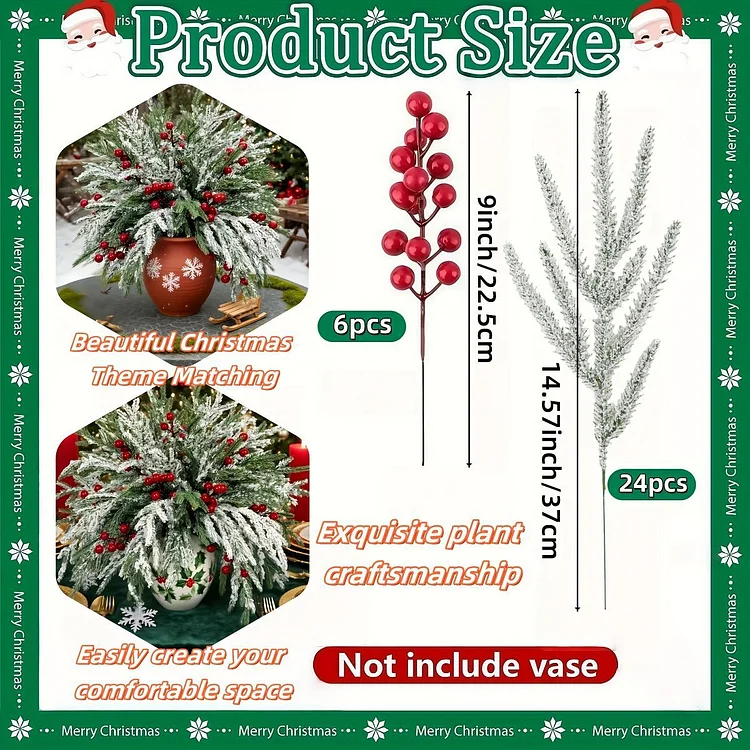 🎄🎉Christmas Early-Bird Flash Sale: Artificial Norfolk Pine Sprig with Red Berries