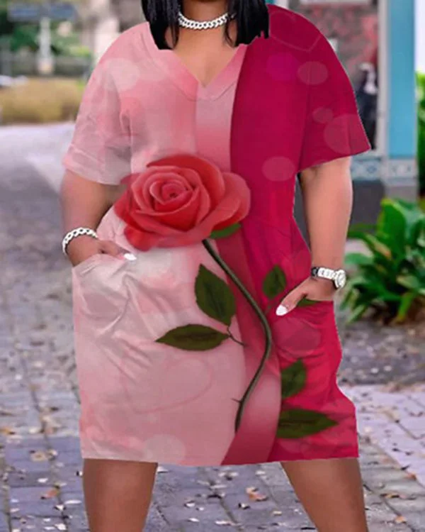 Plus Size V-Neck Short Sleeve Spring Summer Casual Dress