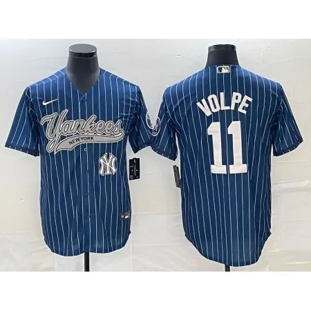Men's New York Yankees #11 Anthony Volpe Navy With Patch  Cool Base Stitched Baseball Jersey