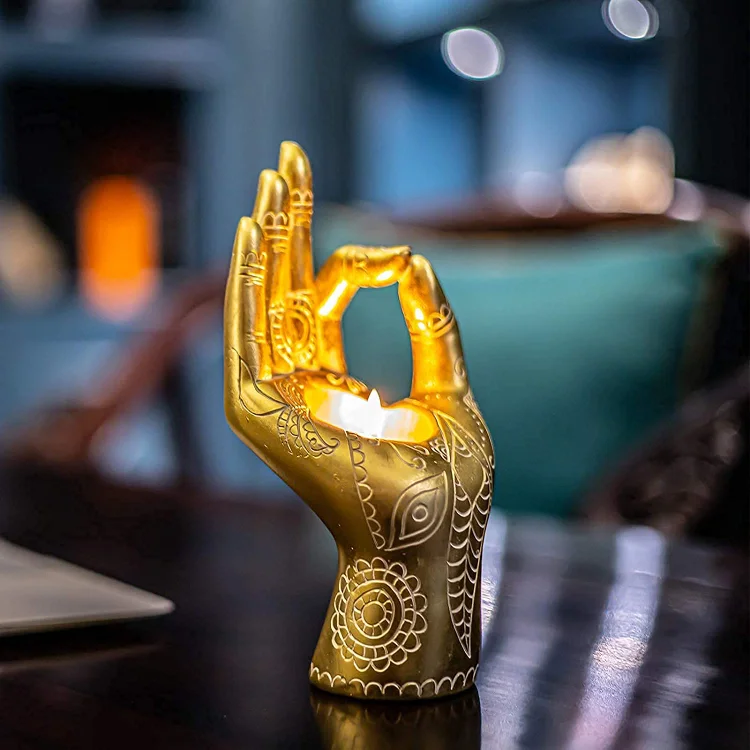 Buddha Hand Candle Holder Resin Mudra Candle Holder Decor Statues Home Office - Appledas