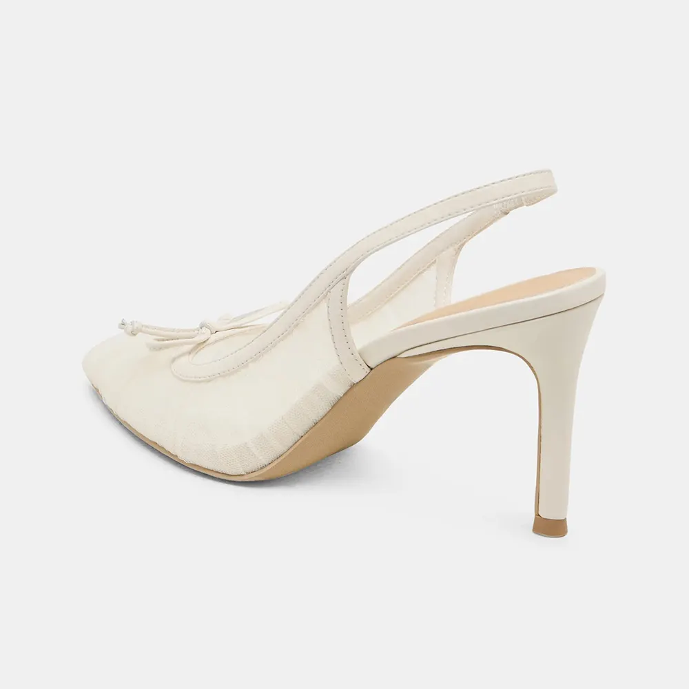 White Mesh Pointed Toe Bow Decor Stiletto Heel Slingback Pumps