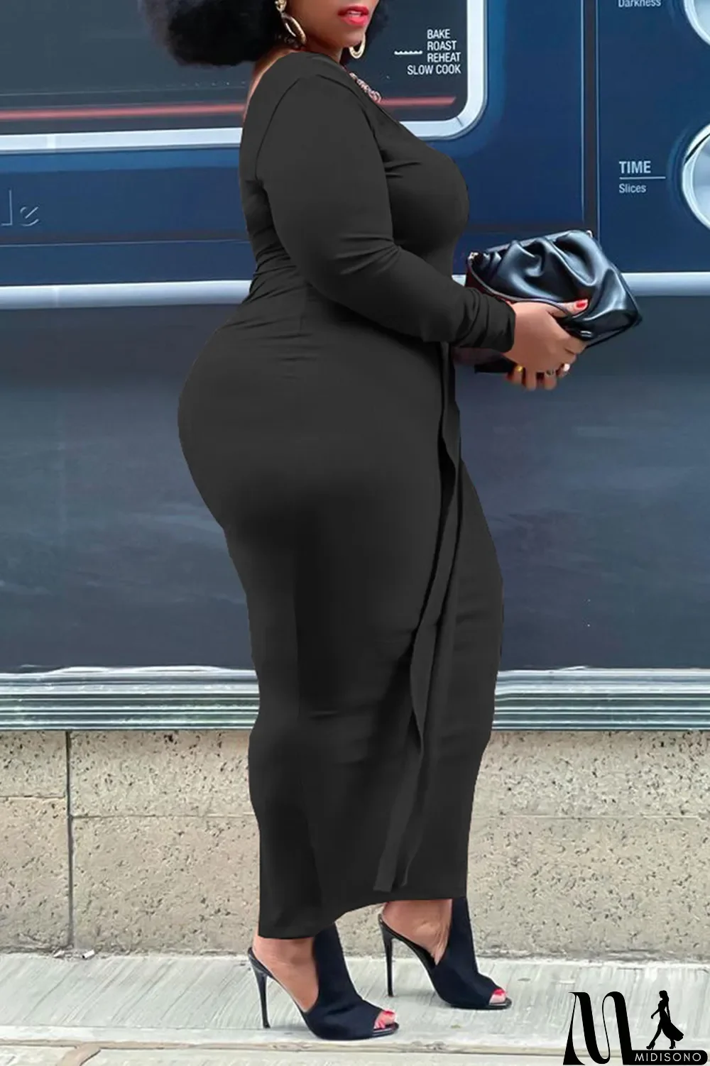 MidiSono - Tangerine Red Casual Solid Split Joint Off the Shoulder Pencil Skirt Plus Size Two Pieces