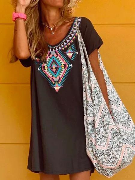 Casual Short Sleeve Geometric Dresses