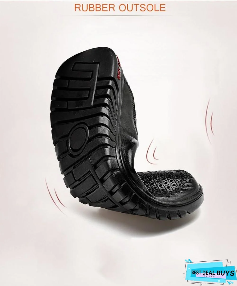 New Openwork Men Black Loafer Perforated Shoes Leather Flats Driving Shoes Business Men's Shoes