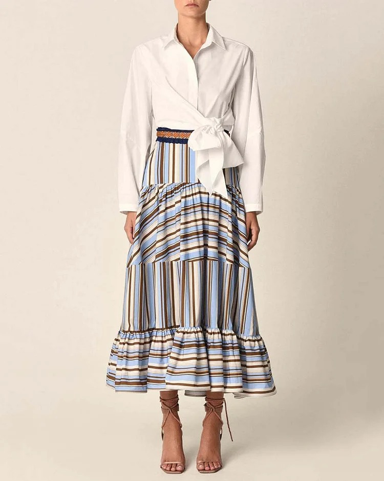 Relaxed Striped Panel Shirt Dress