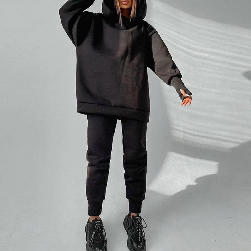 Uforever21 Women Fleece Hooded Tracksuit Two Piece Set 2022 Female Casual Oversized Hoodies And Jogger Pants Sets Lady Warm Suit Outfits