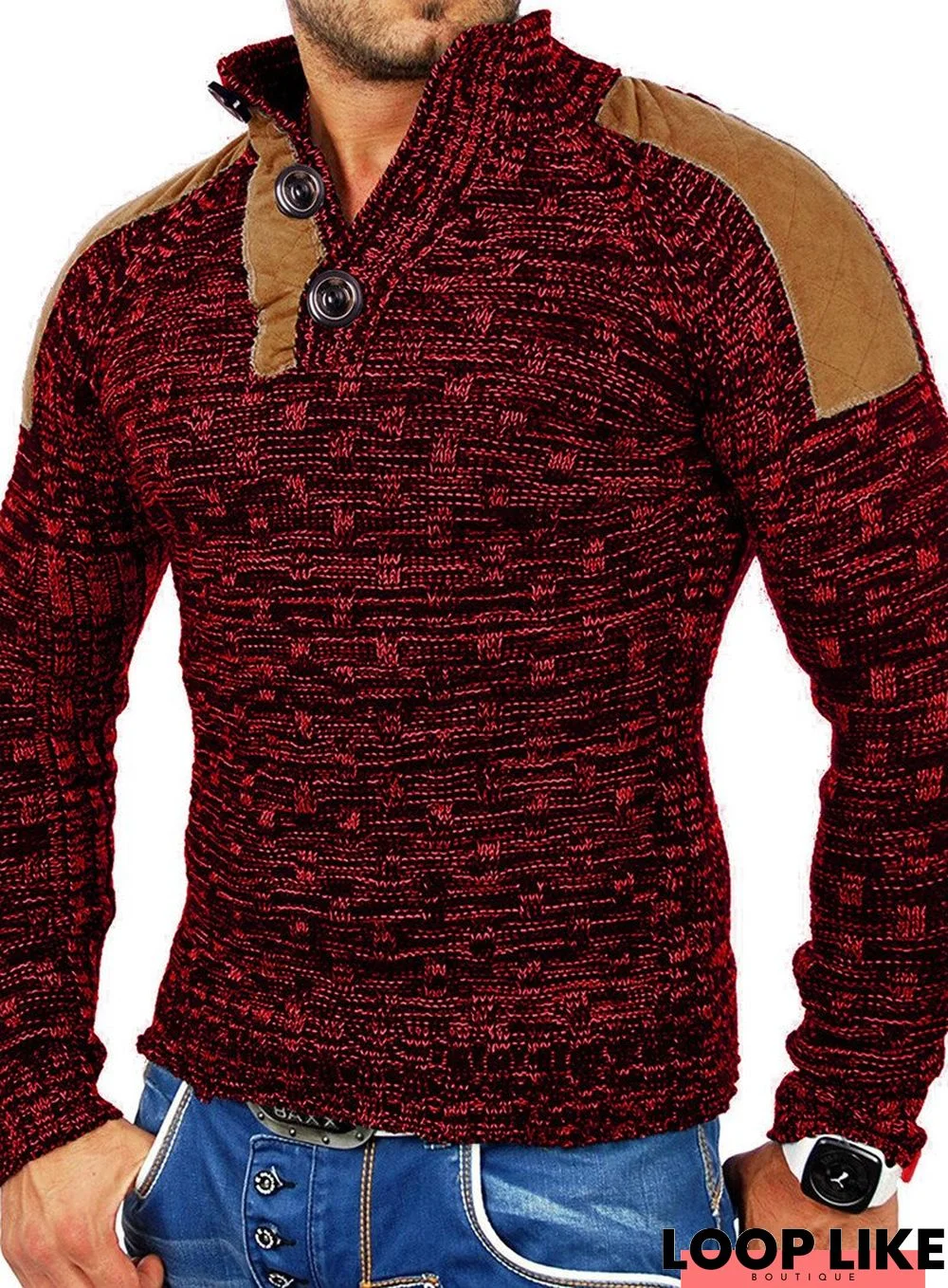 Men's Stand Collar Suede Sweater