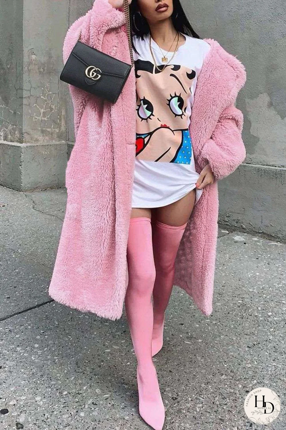 Pink Casual Solid Split Joint Buttons Turn-back Collar Outerwear