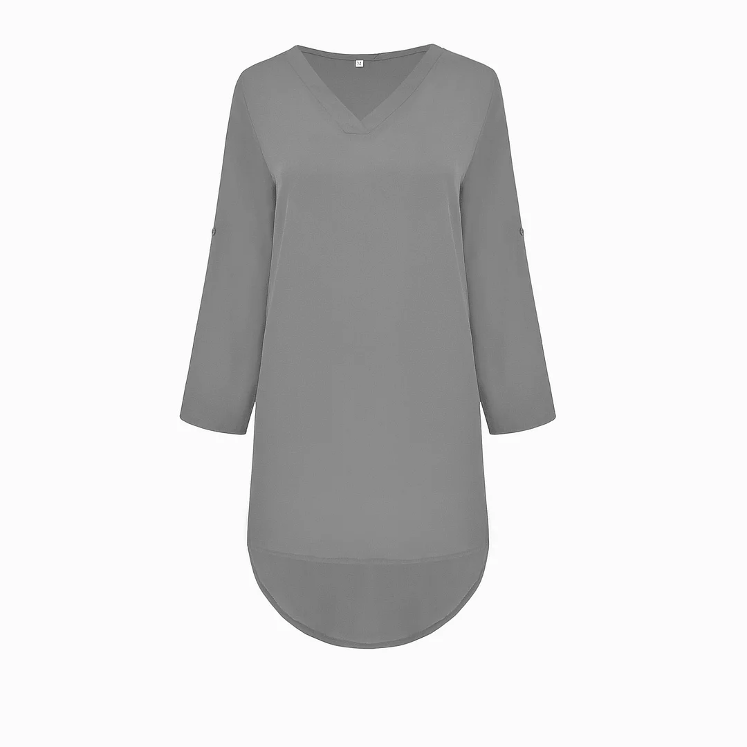 Women 2020 Autumn Oversized Sexy V-Neck Chiffon Dress Long Sleeves Irregular Casual Solid Dress Vestidos Plus Size