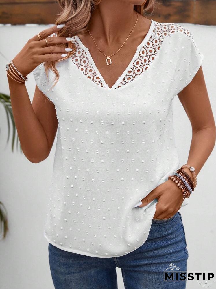 Plus Size Women's White Lace Patchwork Shirt