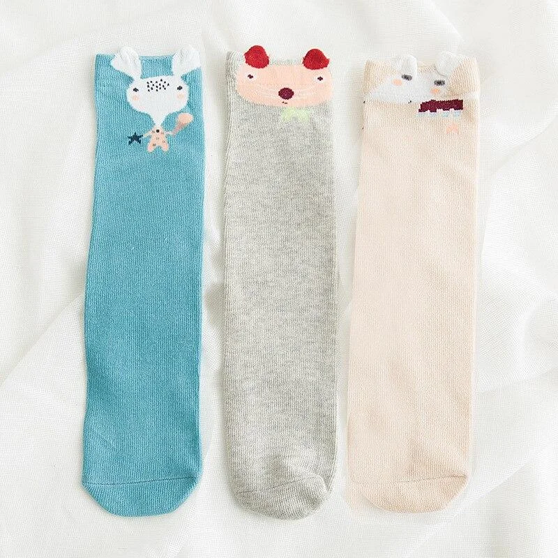 YWHUANSEN 3 Pairs/lot Spring Autumn Winter Cartoon Knee High Socks Baby Girls Cotton Boy's Long Sock Winter Infant Leg Warmers