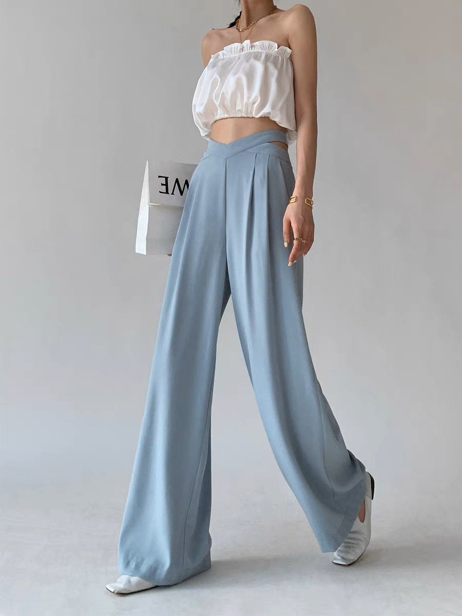 High-Waisted Hollow Chiffon Suit Pants And Straight Pants