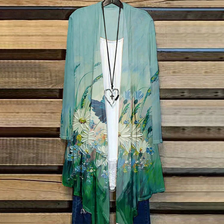 VChics Floral Print Casual Long Sleeve Kimono
