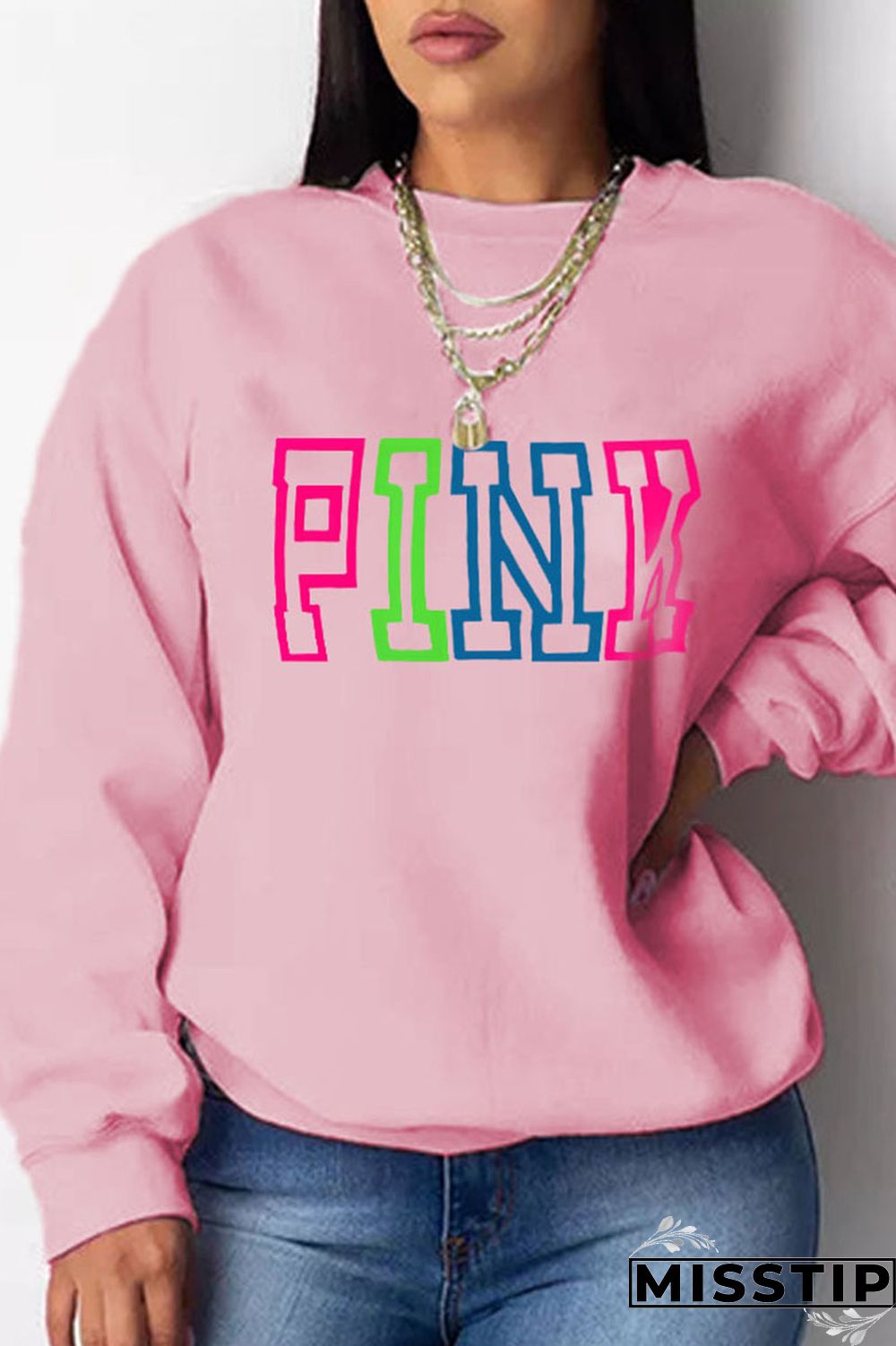 Pink Casual Print Patchwork O Neck Tops