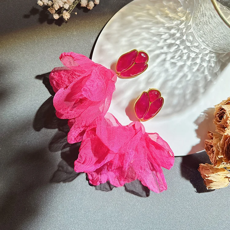 Handmade Fabric Flower Earrings