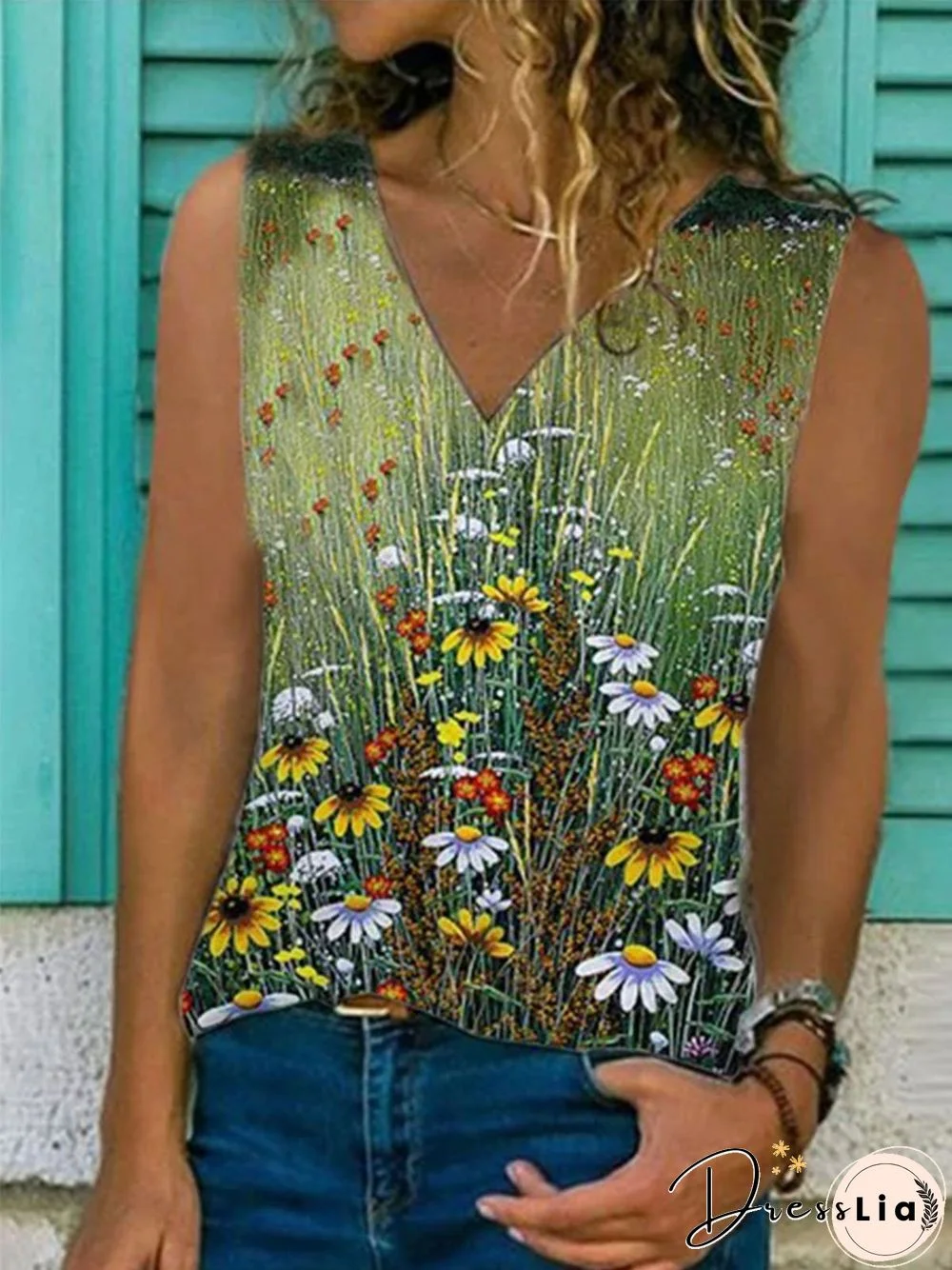 V Neck Cotton Sleeveless T-shirt