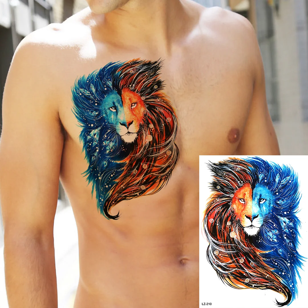 Sdrawing High Quality Lion Tiger Temporary Tattoos For Men Boys Realistic Fake Black Waterproof Tattoos Decal For Adult Party Supplies